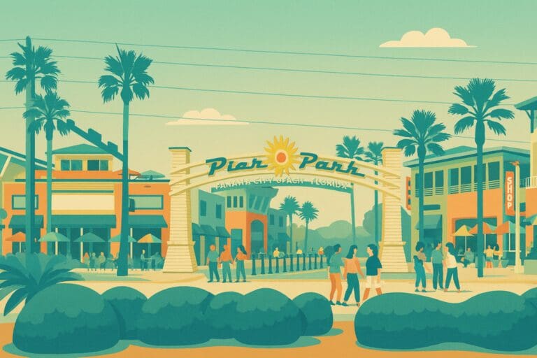 Panama City Beach Pier Park illustration wide view HelloEmCo