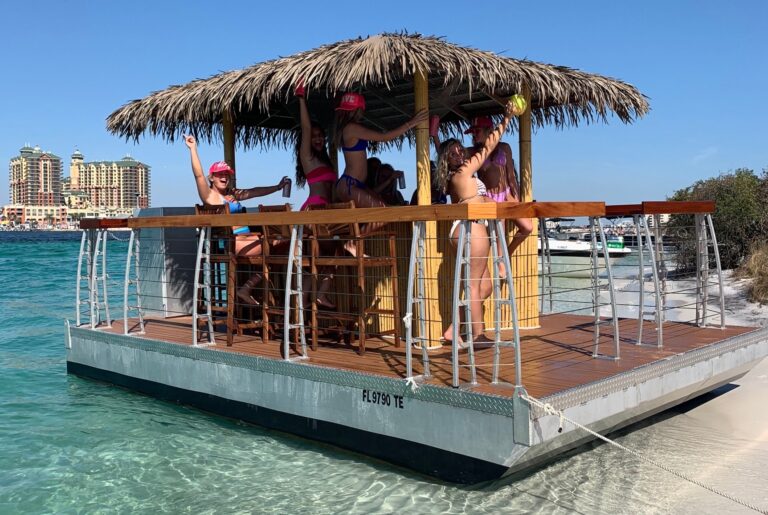 destin tiki boat rental with girls having fun on deck 768x515